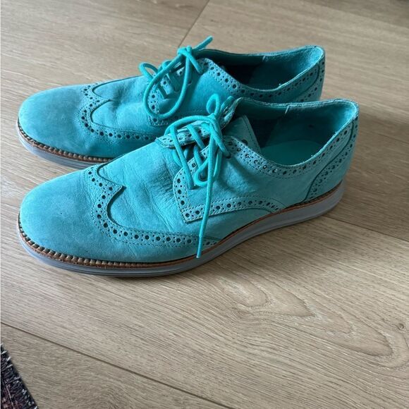 Vintage Cole Haan Lunargrand Wingtip Nubuck Shoes - Poolside Turquoise G… - Picture 1 of 6